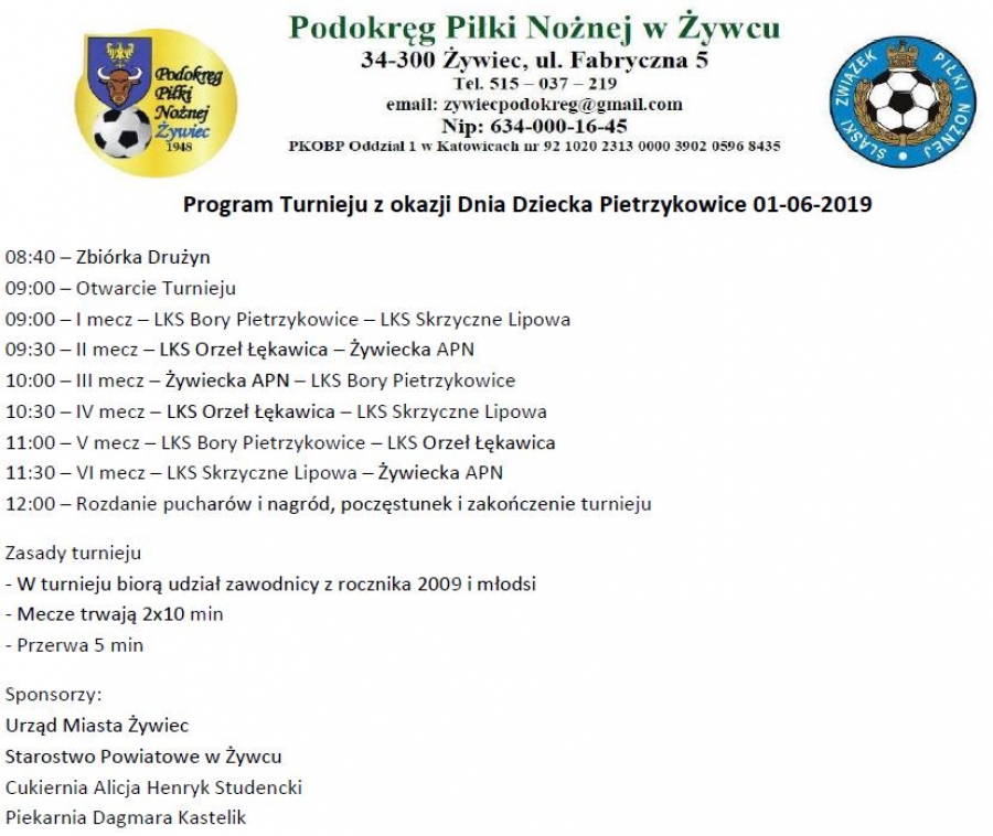 Turniej z okazji Dnia Dziecka 01-06-2019 Pietrzykowice